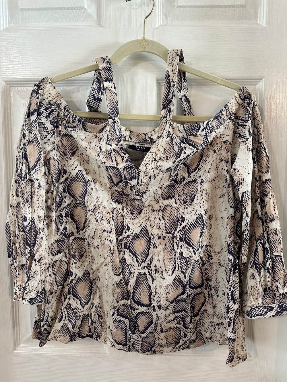 VICI Neutral Snake-Print Off-Shoulder Blouse with Straps Small